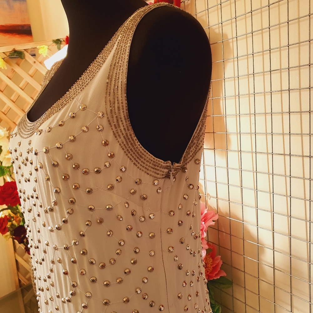 ALANNAH HILL | 100% Silk - Main & Lining | White Beaded Dress Sleeveless | AU 12 - Picture 11 of 15